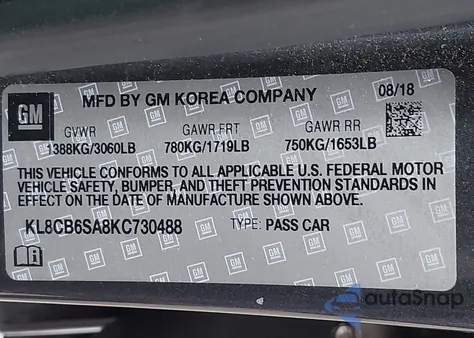 2019 Chevrolet Spark Ls Cvt из США, поврежденный, VIN KL8CB6SA8KC730488